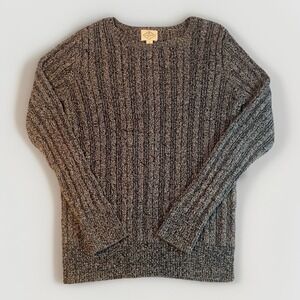 St John's Bay Womens L Gray Marled Rib Knit Pullover Sweater Stretch Casual